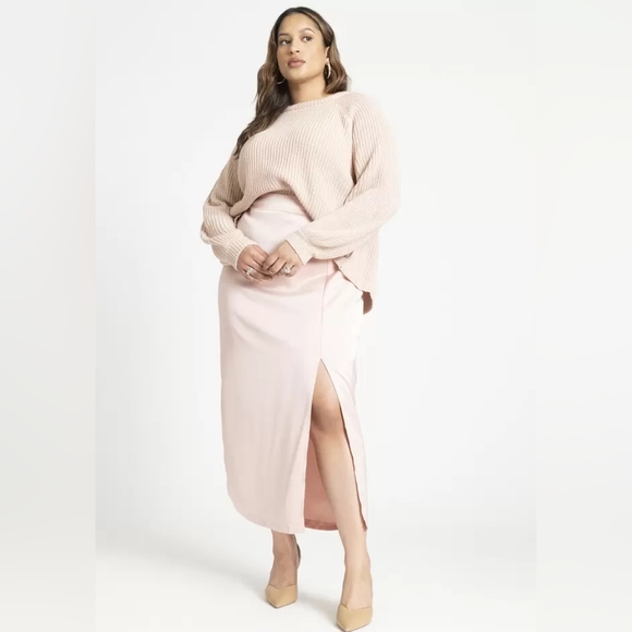 Eloquii Satin Slit Skirt Pink - Picture 1 of 4